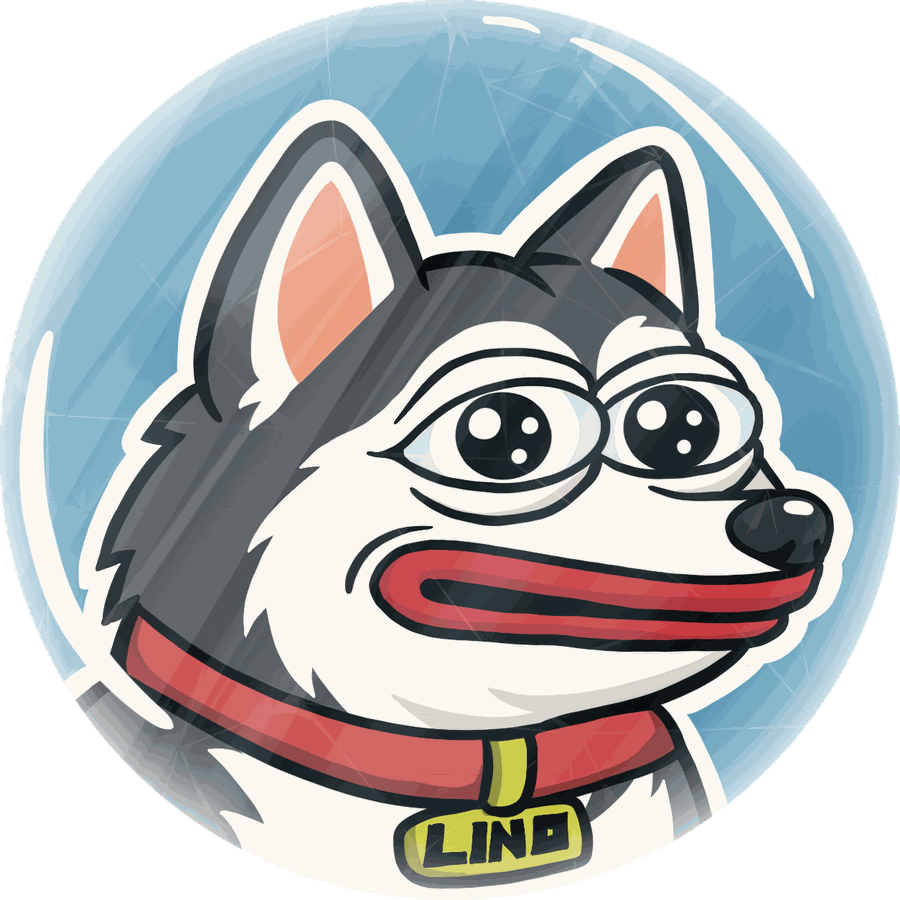 LINO — a cartoon Sakhalin Husky with a red collar and a yellow LINO tag